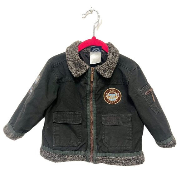 BOYZ by Nannette Kids Full Zip Pilot Jacket Faux Sherpa Collar Patch Sweater 24M - Picture 3 of 11